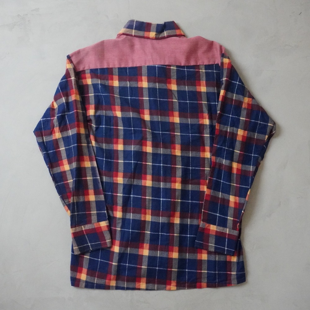 Vintage Todays Man Plaid Flannel Shirt L Mens 70s Blue Pink Corduroy USA Made - Picture 2 of 7